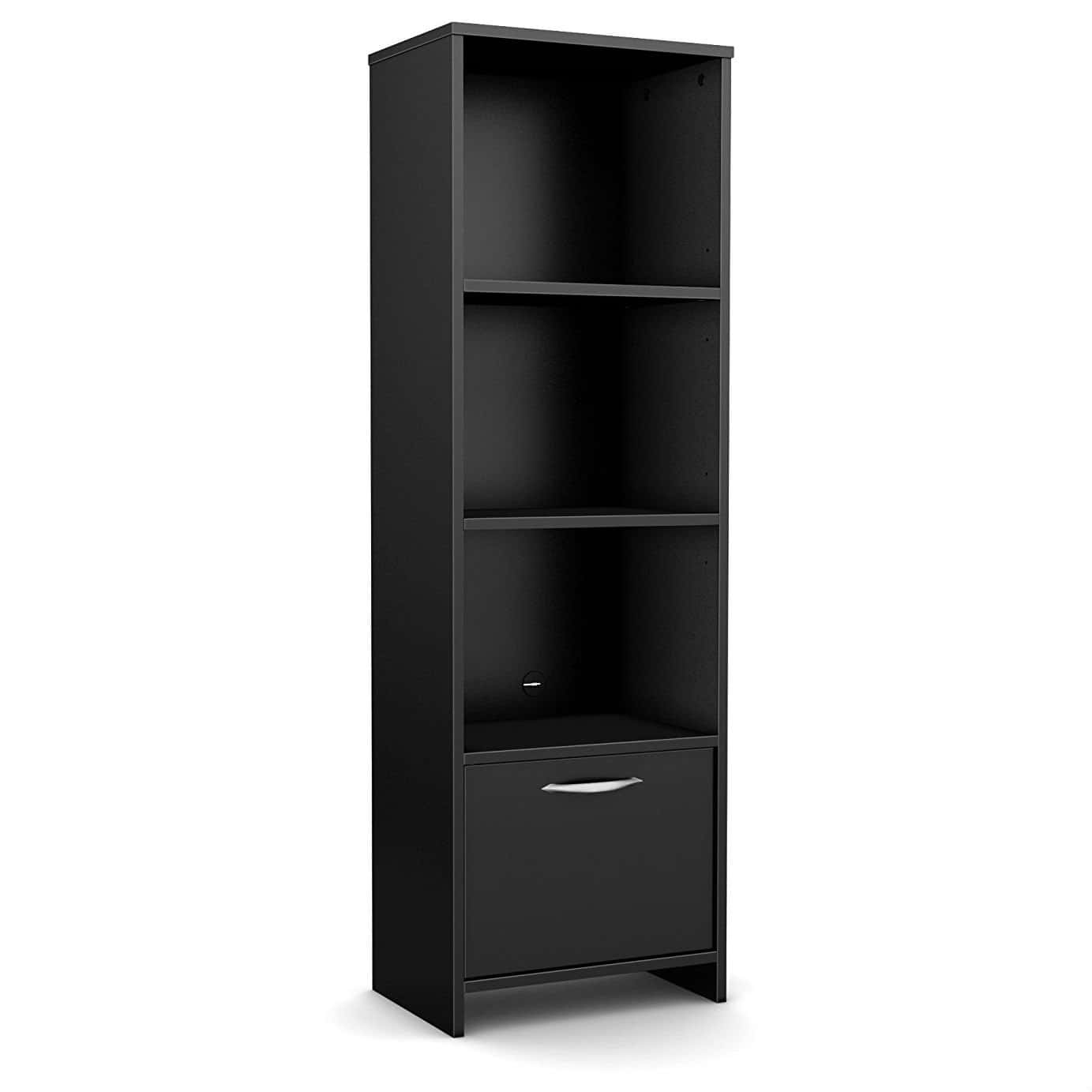 Modern Black Bookcase with 3 Shelves and Bottom Door 1 Modern Black Bookcase with 3 Shelves and Bottom Door
