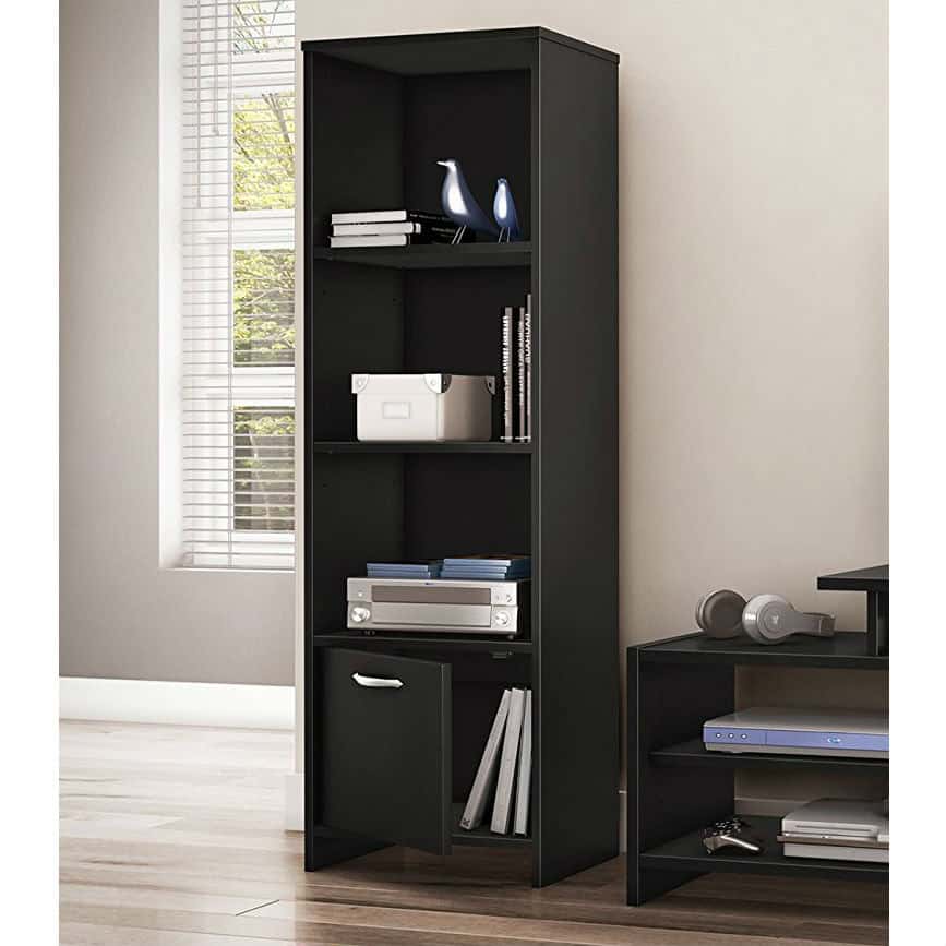 Modern Black Bookcase with 3 Shelves and Bottom Door 2 Modern Black Bookcase with 3 Shelves and Bottom Door - Image 2