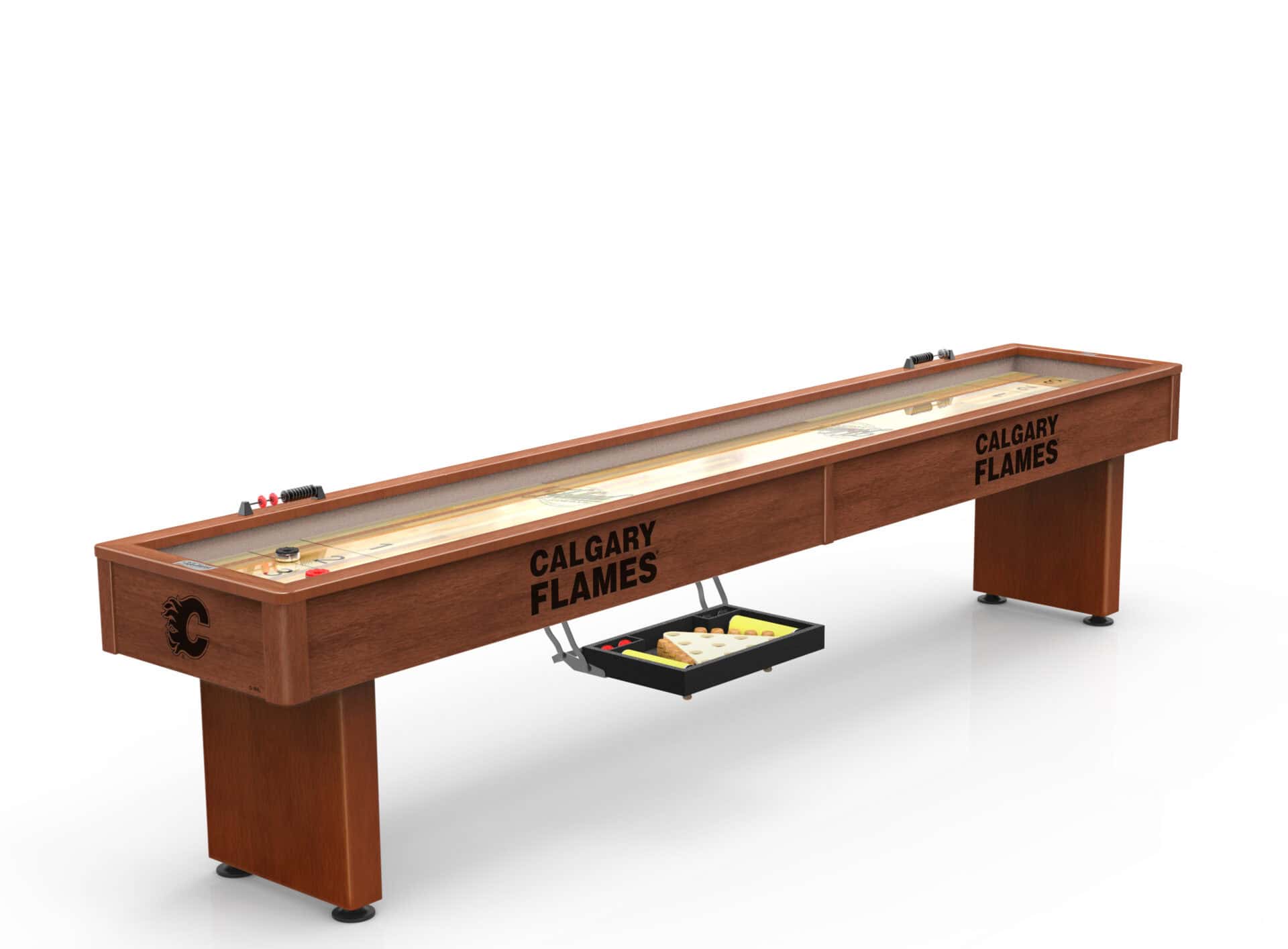 Calgary Flames Shuffleboard Table with Chardonnay Finish 1 Calgary Flames Shuffleboard Table with Chardonnay Finish
