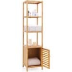 Slim Bamboo Bookcase with 3 Shelves and Storage Cabinet
