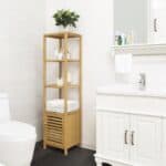 Slim Bamboo Bookcase with 3 Shelves and Storage Cabinet