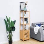 Slim Bamboo Bookcase with 3 Shelves and Storage Cabinet