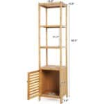 Slim Bamboo Bookcase with 3 Shelves and Storage Cabinet