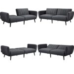Scandinavian Dark Grey Convertible Sofa Bed with Wooden Legs