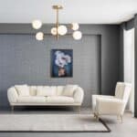 Cream Boucle Tufted Armchair with Gold Legs