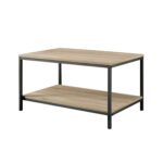 Industrial Black Metal Coffee Table with Oak Finish and Shelf 4 Industrial Black Metal Coffee Table with Oak Finish and Shelf