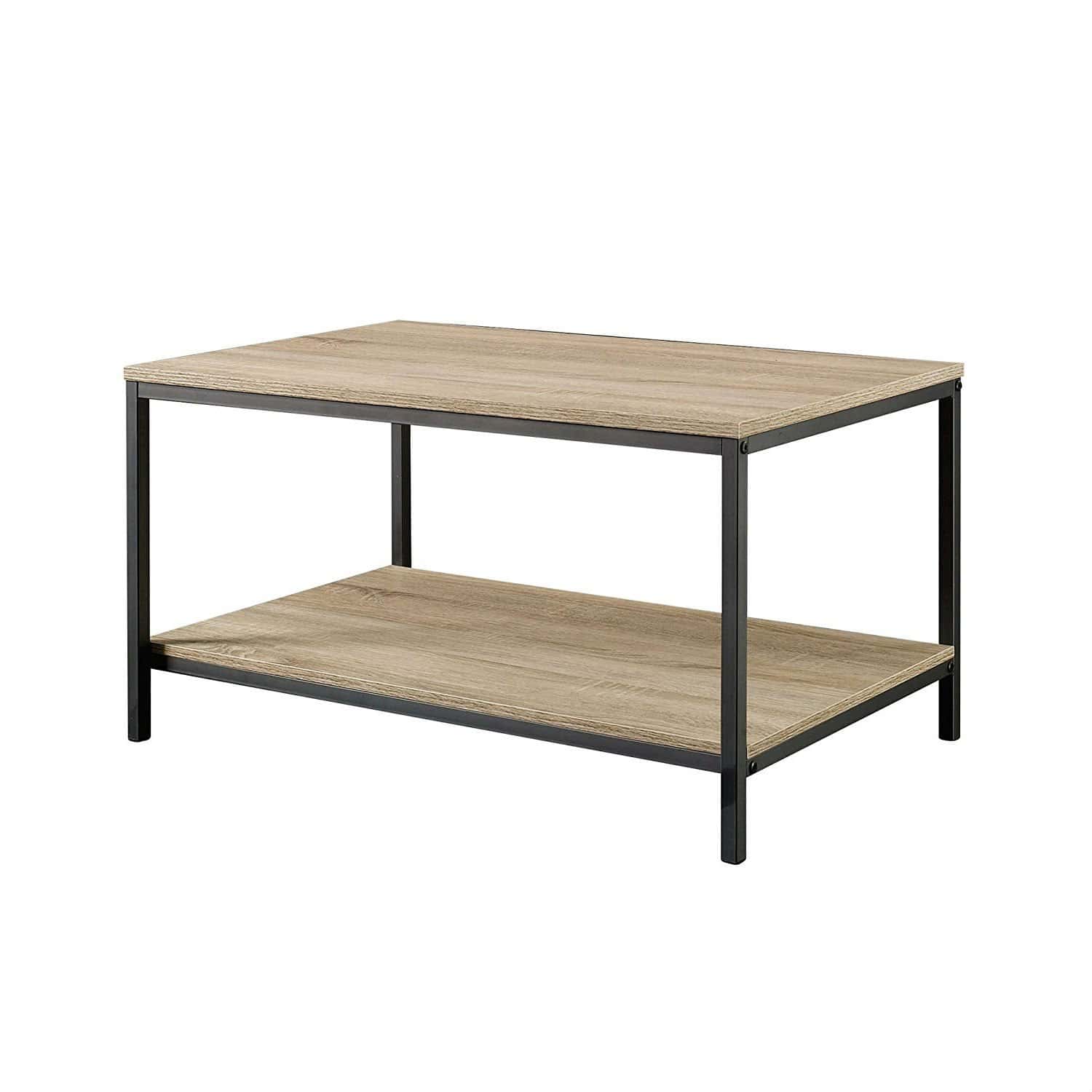 Industrial Black Metal Coffee Table with Oak Finish and Shelf 1 Industrial Black Metal Coffee Table with Oak Finish and Shelf
