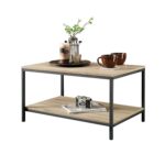 Industrial Black Metal Coffee Table with Oak Finish and Shelf 5 Industrial Black Metal Coffee Table with Oak Finish and Shelf