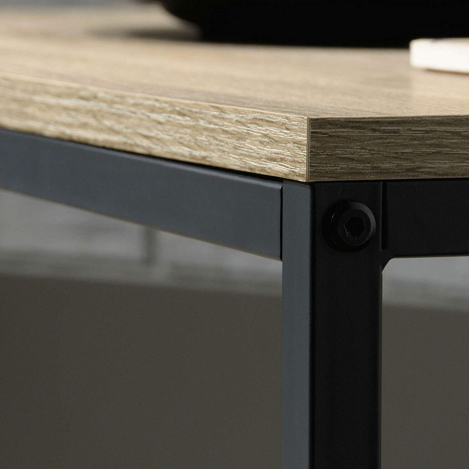 Industrial Black Metal Coffee Table with Oak Finish and Shelf 3 Industrial Black Metal Coffee Table with Oak Finish and Shelf - Image 3