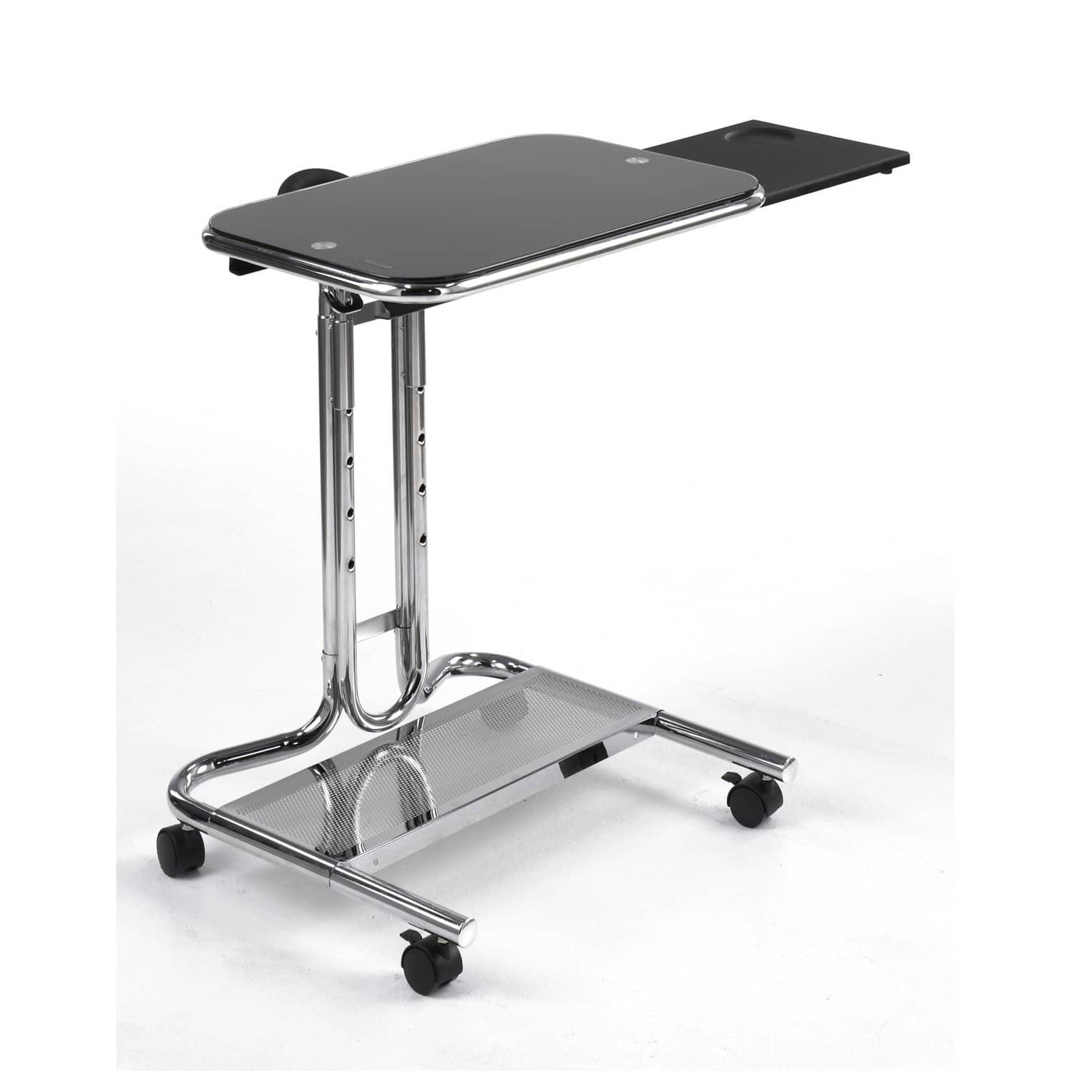 Height Adjustable Mobile Laptop Desk Cart with Black Glass Top 1 Height Adjustable Mobile Laptop Desk Cart with Black Glass Top