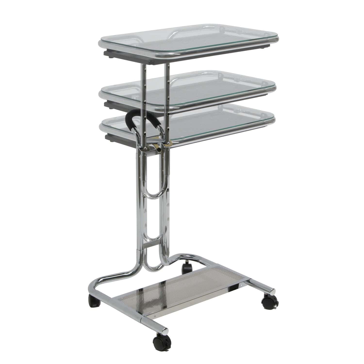 Height Adjustable Mobile Laptop Desk Cart with Black Glass Top 2 Height Adjustable Mobile Laptop Desk Cart with Black Glass Top - Image 2