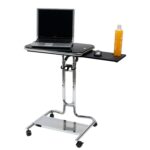 Height Adjustable Mobile Laptop Desk Cart with Black Glass Top 6 Height Adjustable Mobile Laptop Desk Cart with Black Glass Top