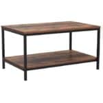 Industrial Rustic Brown 2-Tier Coffee Table With Storage Shelves