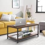 Industrial Rustic Brown 2-Tier Coffee Table With Storage Shelves