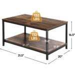 Industrial Rustic Brown 2-Tier Coffee Table With Storage Shelves
