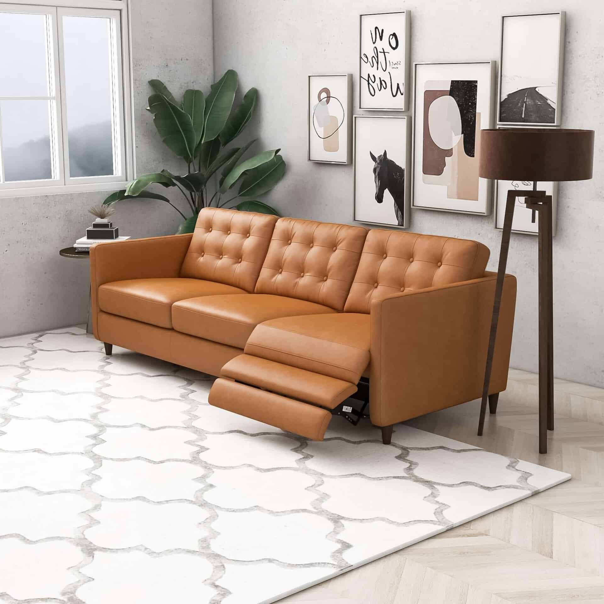 Brown Leather Power Reclining Sofa with Walnut Legs 9 Brown Leather Power Reclining Sofa with Walnut Legs
