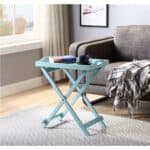 Folding Light Blue Teal Seafoam Wood Finish Side Table