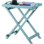 Folding Light Blue Teal Seafoam Wood Finish Side Table