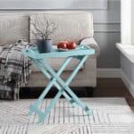 Folding Light Blue Teal Seafoam Wood Finish Side Table