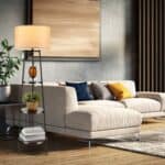 Modern Floor Lamp with 3-Tier Shelf and Linen Shade