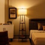 Modern Floor Lamp with 3-Tier Shelf and Linen Shade