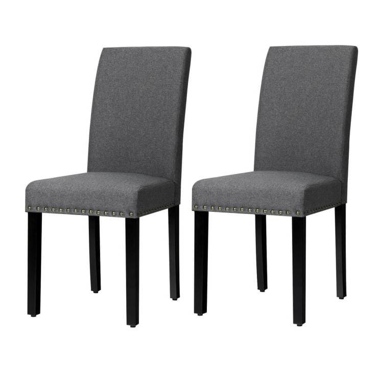 Grey Linen Upholstered Dining Chairs with Nailhead Trim (Set of 2) 1 Grey Linen Upholstered Dining Chairs with Nailhead Trim (Set of 2)