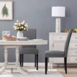 Grey Linen Upholstered Dining Chairs with Nailhead Trim (Set of 2) 7 Grey Linen Upholstered Dining Chairs with Nailhead Trim (Set of 2)