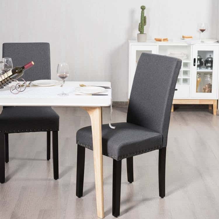 Grey Linen Upholstered Dining Chairs with Nailhead Trim (Set of 2) 4 Grey Linen Upholstered Dining Chairs with Nailhead Trim (Set of 2) - Image 4