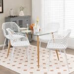 Mid-Century White Mesh Dining Chairs with Ergonomic Backrest (Set of 4)