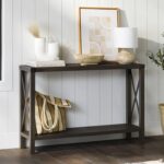 Industrial Farmhouse Entryway Table with Brown Grey Wood Finish