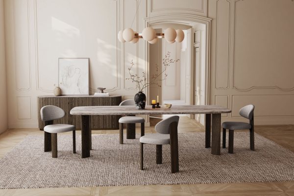 SHOKU Dining Table Silver Grey Travertine Ebony Ash Legs 2 2