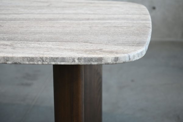 SHOKU Dining Table Silver Grey Travertine Ebony Ash Legs 4 2