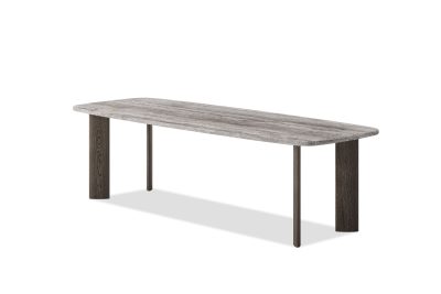 SHOKU Dining Table Silver Grey Travertine Ebony Ash Legs