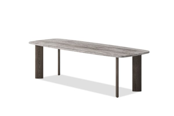 SHOKU Dining Table Silver Grey Travertine Ebony Ash Legs 7