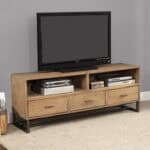 Dry Sand Reclaimed Pine Transitional TV Console with Metal Legs