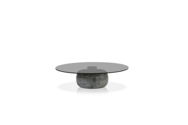 SKIP Coffee Table Smoke Glass Grey Marble Architectural Centerpiece