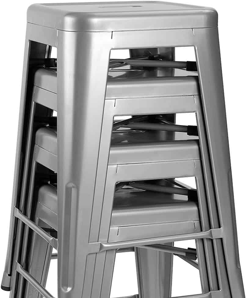Stackable 24-Inch Silver Metal Barstools Indoor Outdoor (Set of 4) 4 Stackable 24-Inch Silver Metal Barstools Indoor Outdoor (Set of 4) - Image 4