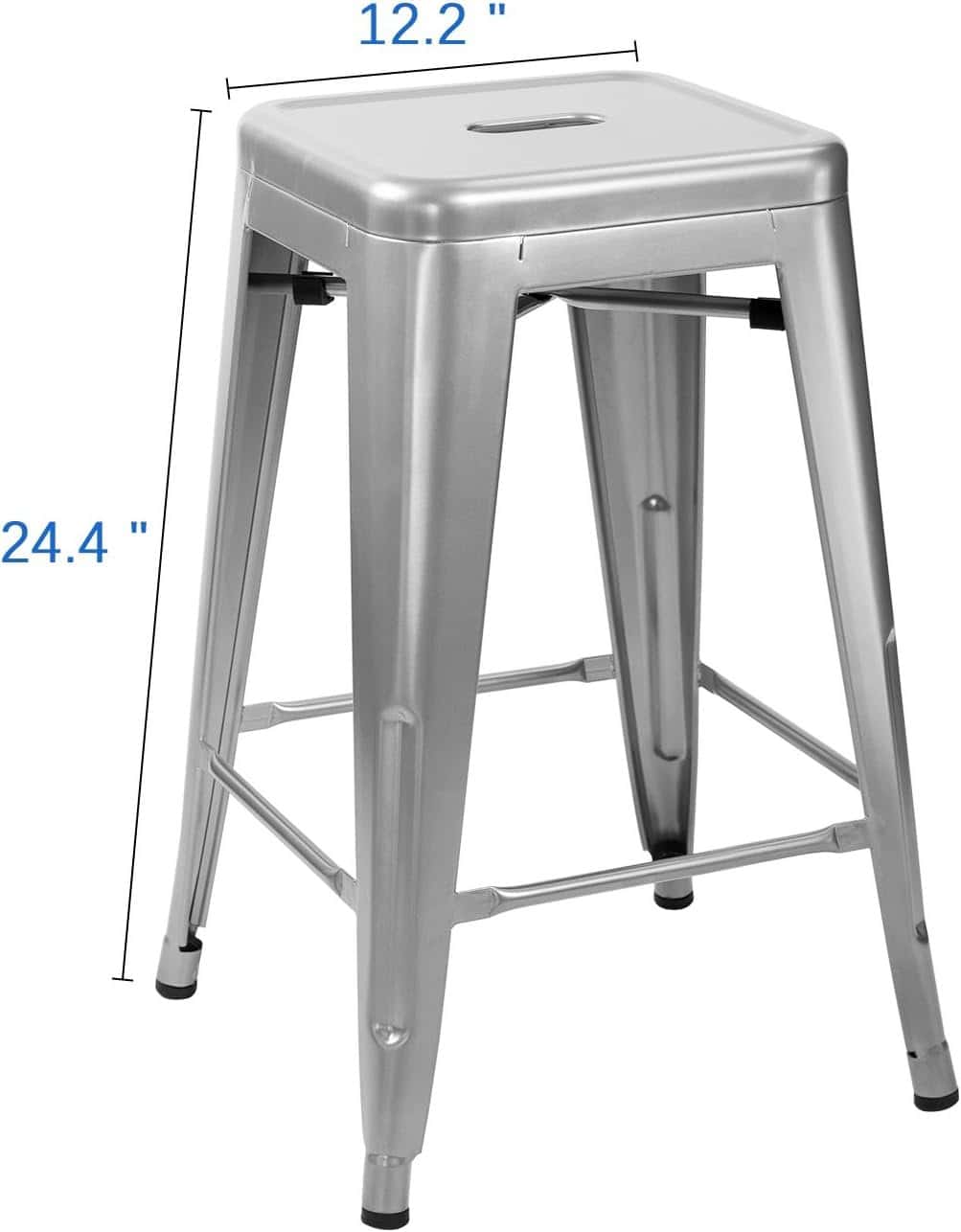 Stackable 24-Inch Silver Metal Barstools Indoor Outdoor (Set of 4) 5 Stackable 24-Inch Silver Metal Barstools Indoor Outdoor (Set of 4) - Image 5
