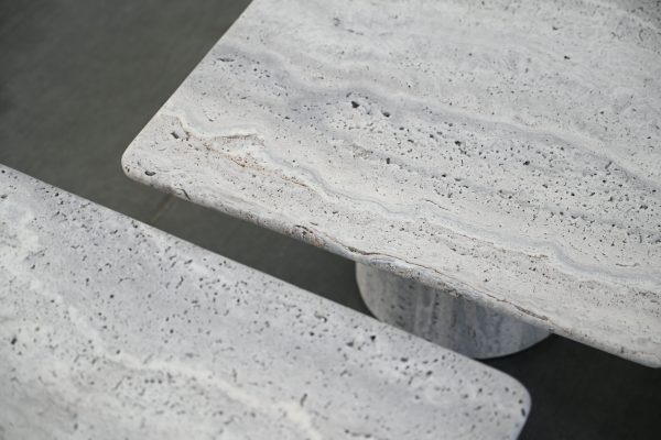SLOANE Tall Grey Travertine Marble Coffee Table 4