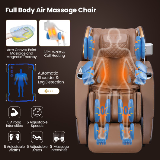 Zero Gravity Full Body 3D Massage Chair with Airbags Brown - Image 7