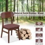Mid-Century Brown Wood Dining Chairs with Padded Linen Seats (Set of 2)