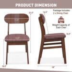 Mid-Century Brown Wood Dining Chairs with Padded Linen Seats (Set of 2)