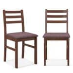 Mid-Century Wooden Dining Chairs with Upholstered Linen Seats (Set of 2)