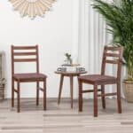 Mid-Century Wooden Dining Chairs with Upholstered Linen Seats (Set of 2)