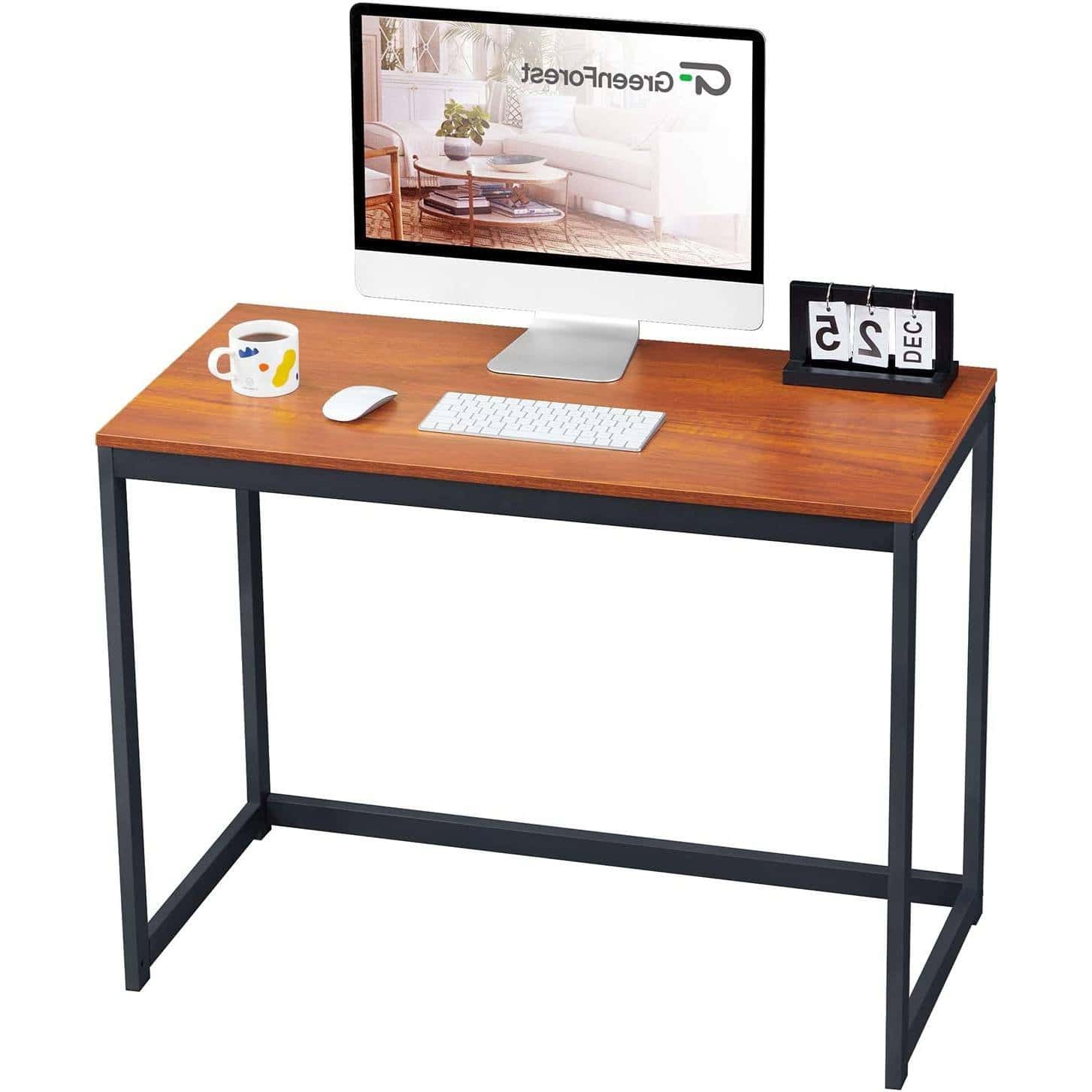 Compact Home Office Desk with Wood Top and Metal Frame 1 Compact Home Office Desk with Wood Top and Metal Frame