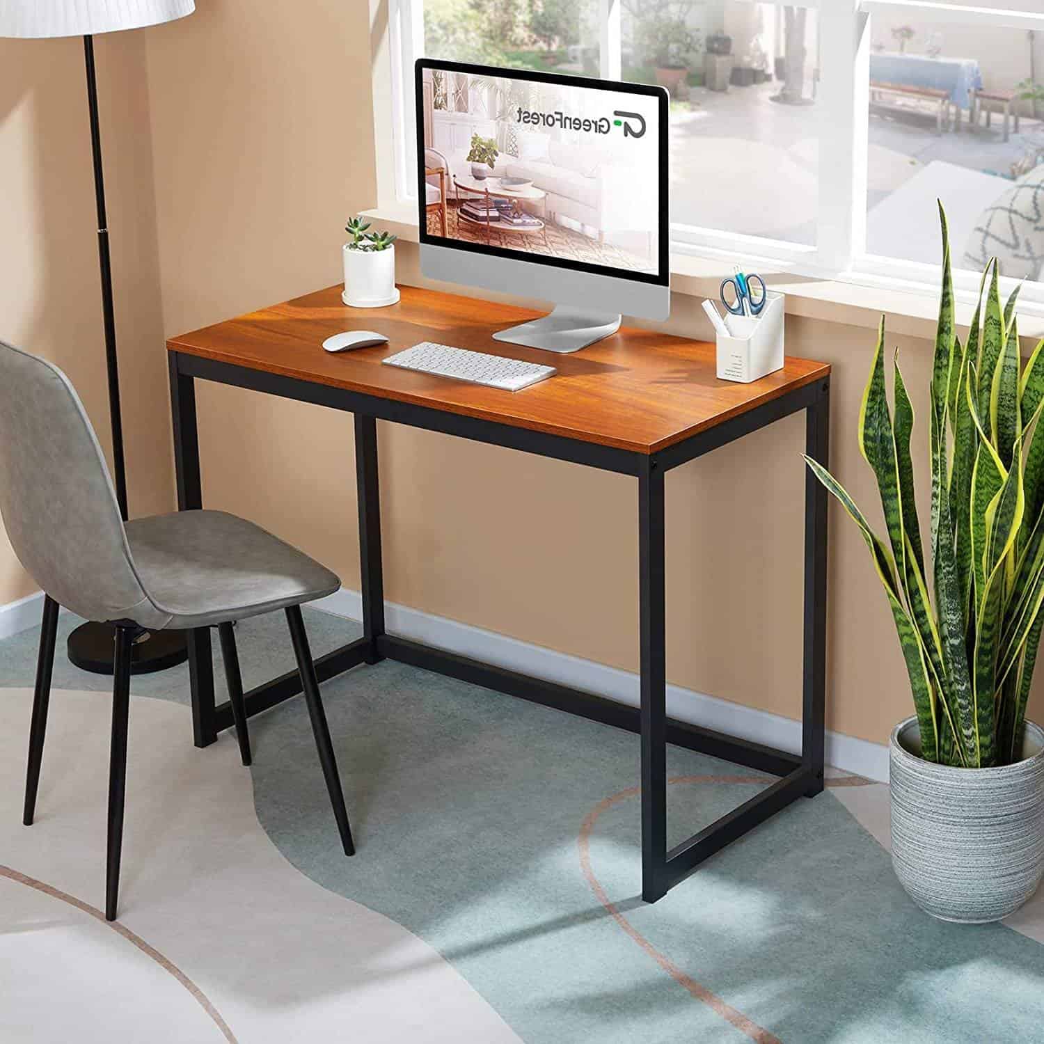 Compact Home Office Desk with Wood Top and Metal Frame 2 Compact Home Office Desk with Wood Top and Metal Frame - Image 2