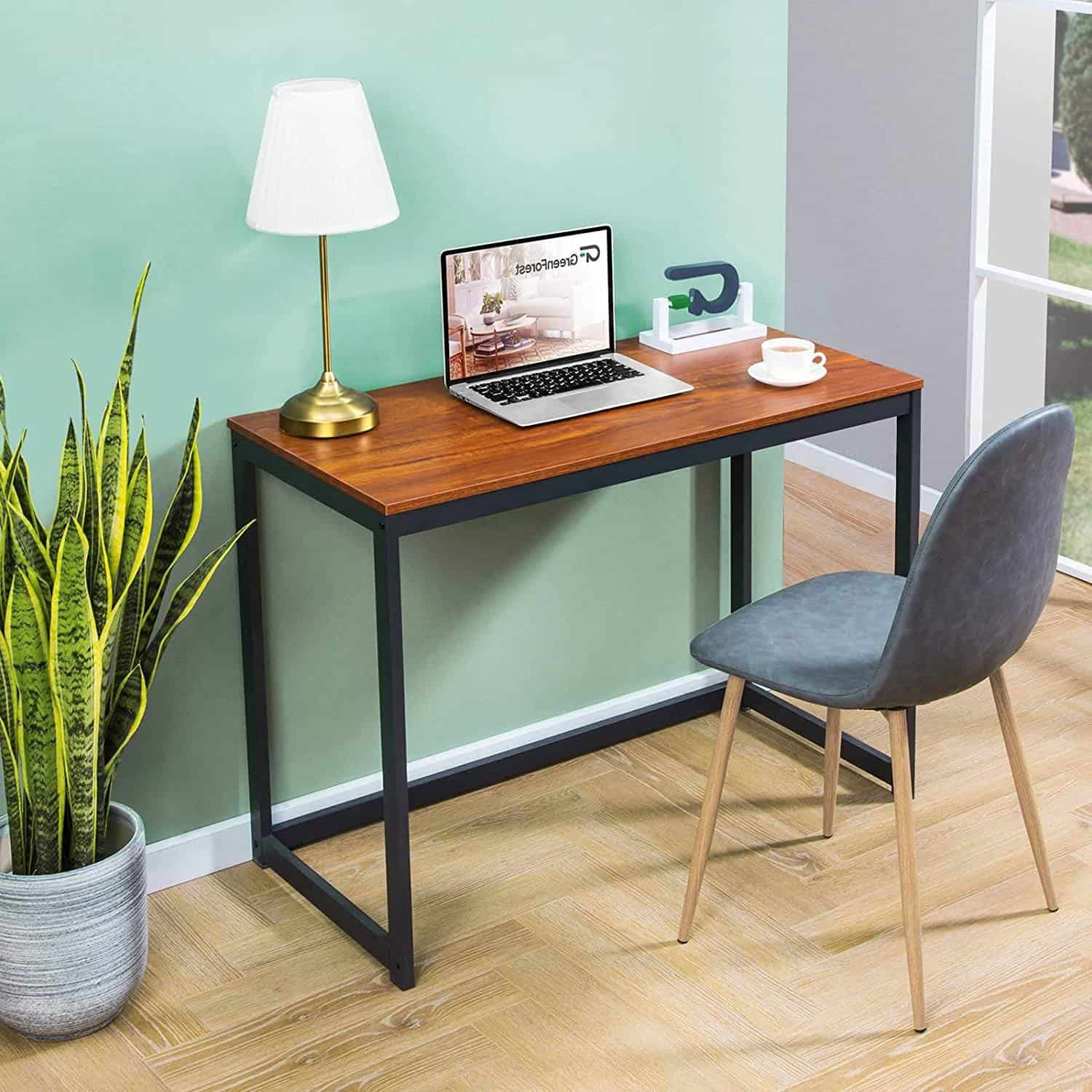 Compact Home Office Desk with Wood Top and Metal Frame 3 Compact Home Office Desk with Wood Top and Metal Frame - Image 3