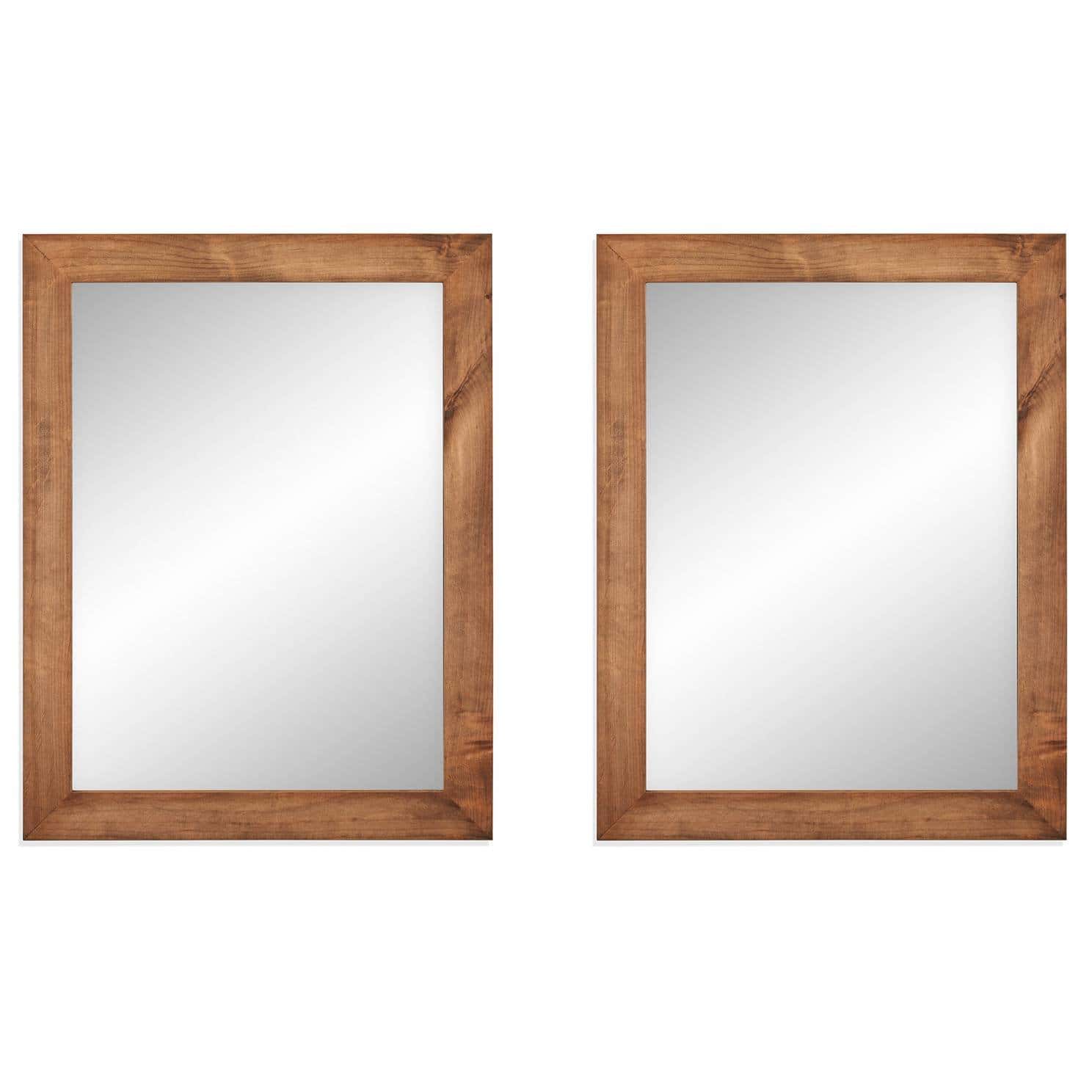 Modern Farmhouse Distressed Brown Wood Wall Mirrors (Set of 2) 1 Modern Farmhouse Distressed Brown Wood Wall Mirrors (Set of 2)