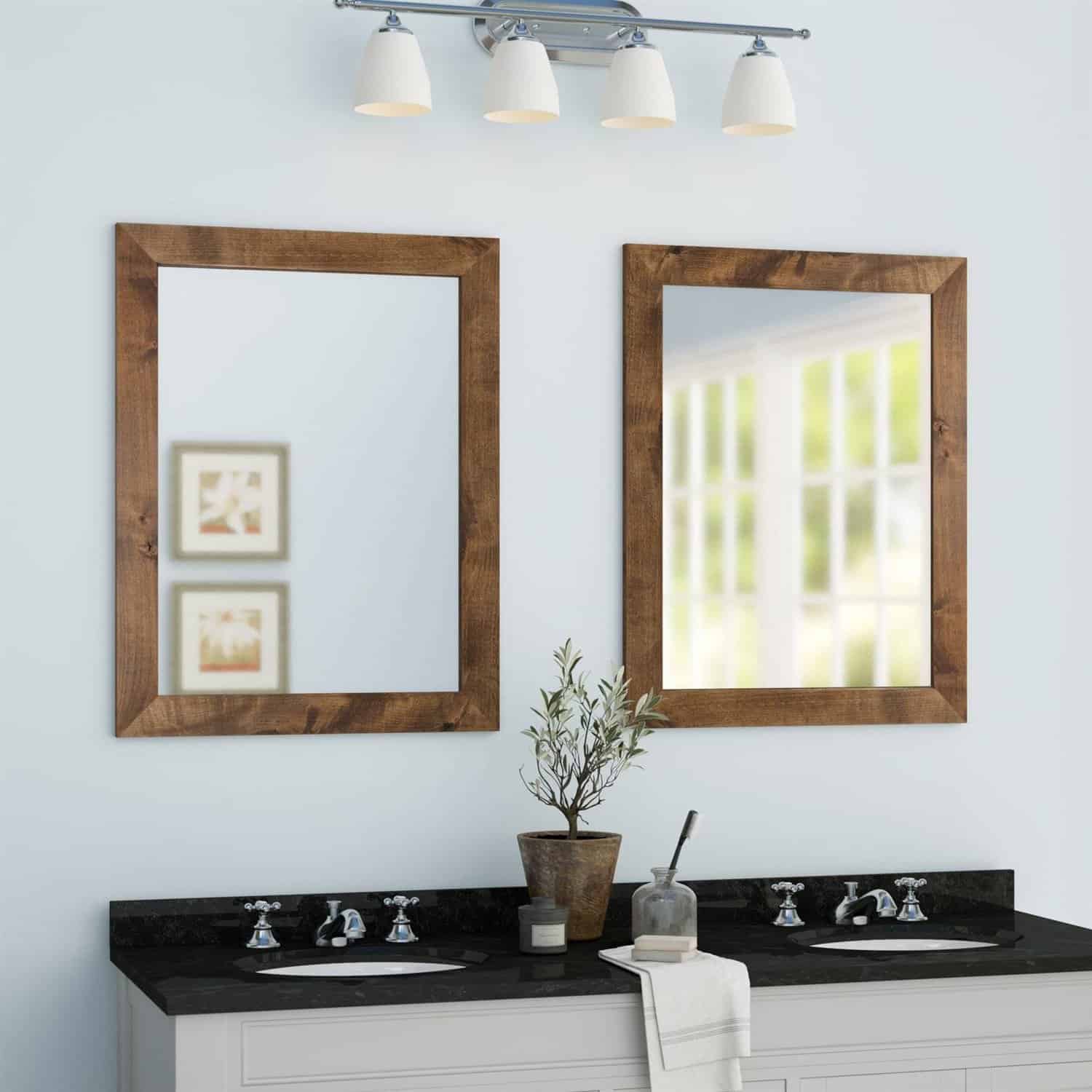 Modern Farmhouse Distressed Brown Wood Wall Mirrors (Set of 2) 3 Modern Farmhouse Distressed Brown Wood Wall Mirrors (Set of 2) - Image 3