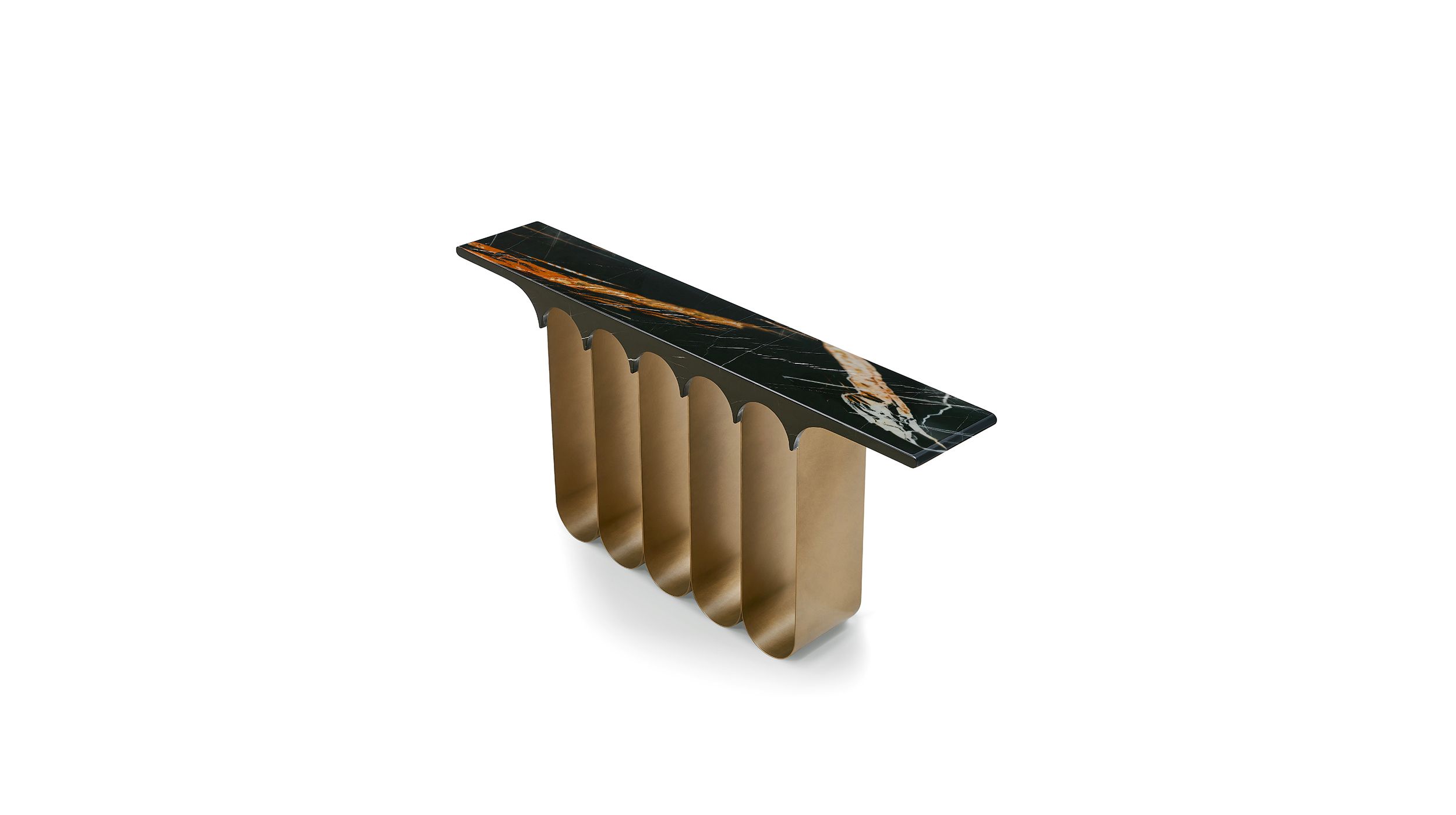 SOCLE Black Marble Console Table Brushed Bronze Base 3 SOCLE Black Marble Console Table Brushed Bronze Base - Image 3